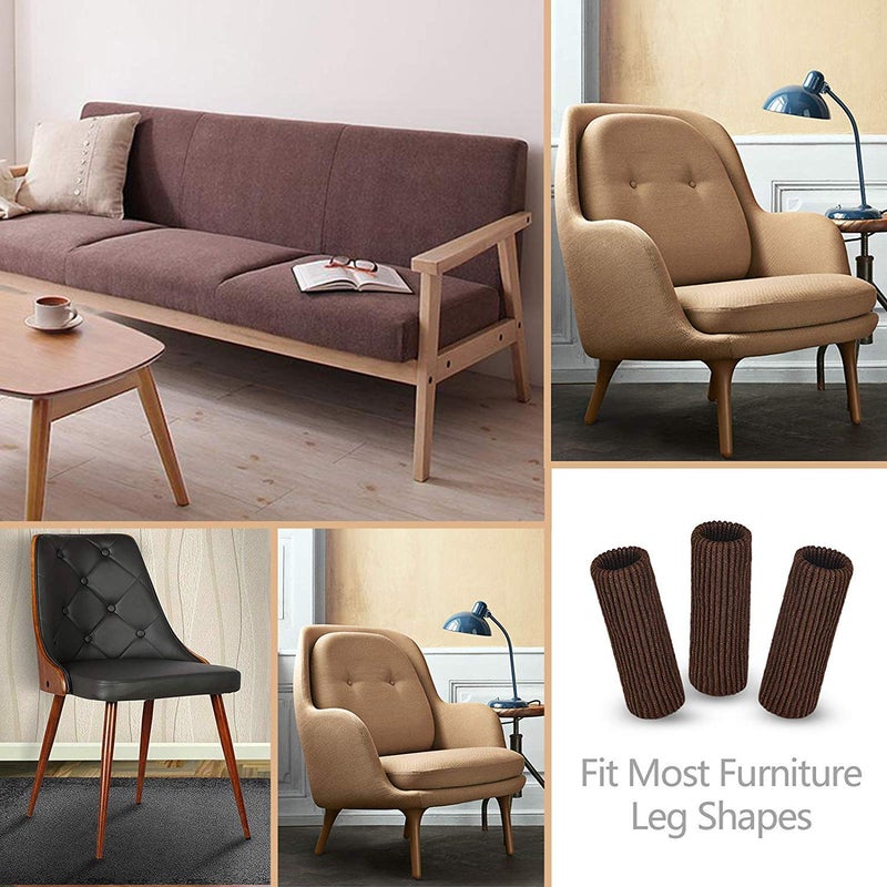 OEEKOI 24 PCS Furniture Leg Knitted Protector - Chair Leg Floor Protectors for Avoid Scratches  Furniture Leg Socks for Moving Easily and Reduce Noise  Brown - Image 4